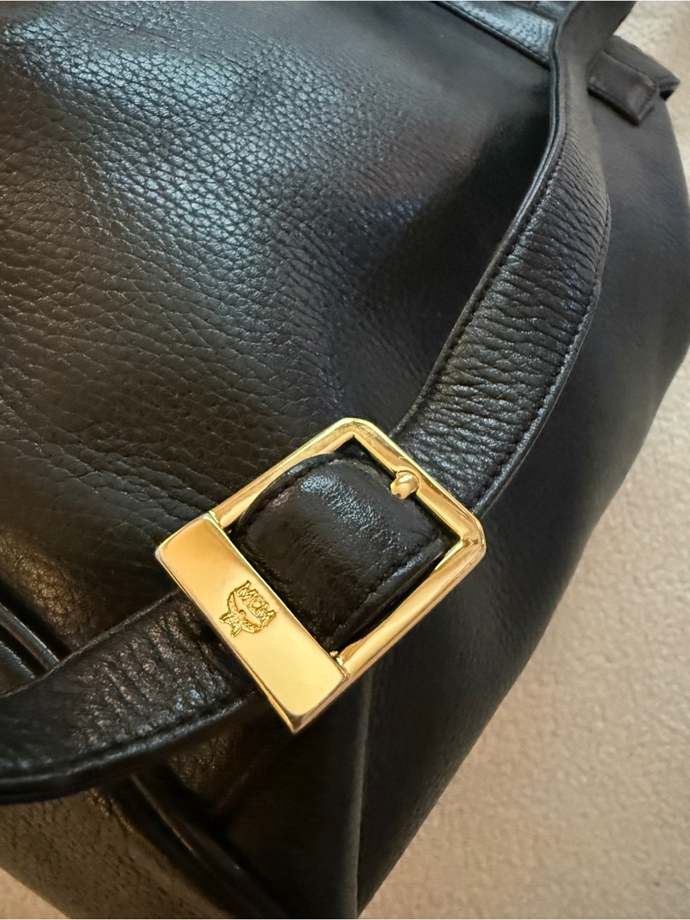 MCM Vintage Black Leather Backpack with Gold Logo Hardware - Picture 3 of 11
